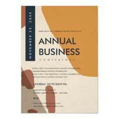 the annual business conference flyer is designed to look like an abstract art print with brown, yellow and blue colors