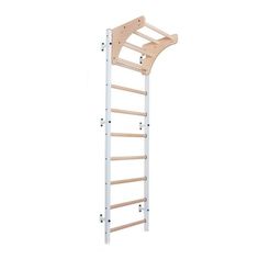 a wooden ladder that is attached to the wall with two rails on each side and one end