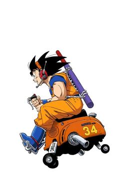 an image of a cartoon character on a scooter with a baseball bat in his hand