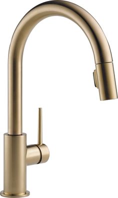 the kitchen faucet is shown in gold