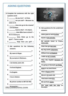 the worksheet for asking questions