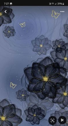 an image of flowers in the water with butterflies flying around them on a cell phone