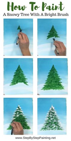 how to paint a snowy tree with a bright brush step by step instructions for beginners