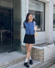 Spring Outfit Asian, Blue Button Down Outfit, Modest Korean Fashion, Doc Marten, Oxford Sneakers, Korean Casual Outfits, White Socks, Doc Marten Oxford