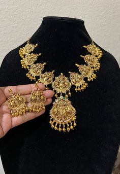 Beautiful heavy grand looking 1 Gram gold dasavatharam necklace with earrings Gold Temple Jewelry Chandbalis, Heavy 22k Gold Temple Necklace For Navratri, Heavy Gold Plated Temple Necklace For Puja, Festive Bold Gold Plated Temple Necklace, Heavy Kundan Temple Necklace For Festivals, Gold Chandbali Jewelry Sets For Rituals, Heavy Temple Jewelry Necklace For Festivals, Gold Heavy Temple Necklace For Festivals, Heavy Gold Temple Necklace