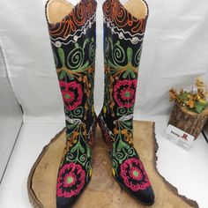 Handembroidered genuine leather custom made boots. Every size available. #cowboyboots #suzaniboots #customboots #vintageboots #bohostyle #bohochic #forher #handmade #everydayboots #festivalboots #gift #bootsaddict #etsyaddict #bemyboots Traditional Black Embroidered Boots, Traditional Boots With Floral Embroidery And Round Toe, Western Embroidered Boots For Festivals, Western Style Embroidered Boots For Festival, Western Style Embroidered Festival Boots, Traditional Embroidered Leather Boots, Multicolor Embroidered Leather Boots, Traditional Embroidered Boots For Fall, Traditional Embroidered Fall Boots