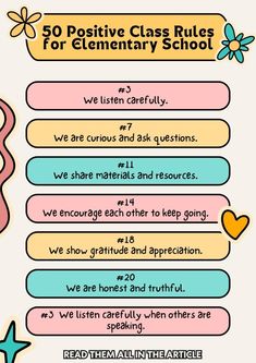 the 50 positive class rules for elementary school students to use in their writing workbook