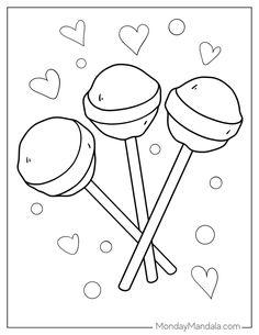 two lollipops with hearts on them coloring page for valentine's day