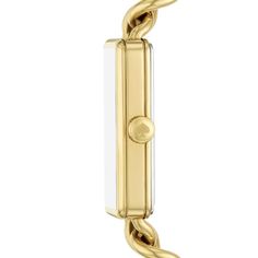 Step up your wrist game with this ladies' Kate Spade Rosedale gold-toned bracelet watch. Black dial, gold-toned hands, cubic zirconia accent markers 32.0mm rectangular gold-toned ion-plated stainless steel case with mineral crystal Japanese quartz movement Gold-toned stainless steel curb-link bracelet with a fold-over clasp Water resistant to 30 meters We are an authorized Kate Spade dealer Luxury Metal Bracelets With Gold-tone Hardware, Luxury Metal Jewelry With Gold-tone Hardware, Classic Gold Watch With Rectangular Dial, Yellow Gold Stainless Steel Watch For Gift, Luxury Gold-tone Brass Jewelry, Luxury Brass Jewelry With Gold-tone Hardware, Gold Metal Watch With Polished Finish, Elegant Gold Stainless Steel Watch Accessories, Gold Metal Watches With Polished Finish