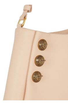 Crest-embellished buttons inspired by the label's ready-to-wear collection detail the sides of this grained leather shoulder bag in a triangular silhouette. Magnetic closure Shoulder strap Interior zip pocket Unlined Leather Made in Italy Designer Handbags Luxury Shoulder Bag With Snap Closure, Designer Top Handle Shoulder Bag With Snap Closure, Designer Shoulder Bag With Top Handle And Snap Closure, Luxury Bags With Snap Closure, Luxury Evening Shoulder Bag With Snap Closure, Luxury Formal Shoulder Bag With Snap Closure, Luxury Bags With Snap Closure For Formal Occasions, Luxury Formal Bags With Snap Closure, Nude Bags