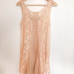 Lacy Pink Blush/Peach Dress. Very Soft Cotton Slip Dress Attached By Snaps. Ruffles At The Bottom. Had Purchased It To Elope But Ended Up Buying Another One. In Perfect Condition! Beige Delicate Lace Summer Dress, Spring Daywear Mini Dress With Delicate Lace, Sleeveless Mini Dress With Delicate Lace For Spring, Spring Mini Dress With Delicate Lace For Daywear, Pink Sleeveless Lace Dress For Summer, Sleeveless Delicate Lace Mini Dress For Spring, Pink Sheer Bohemian Dress, Spring Delicate Lace Mini Dress For Daywear, Pink Lace Summer Dress