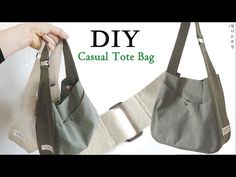 two bags with straps hanging from them and the words diy casual tote bag