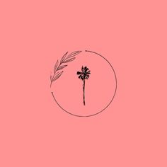 a pink background with a palm tree in the middle and a circle on the bottom