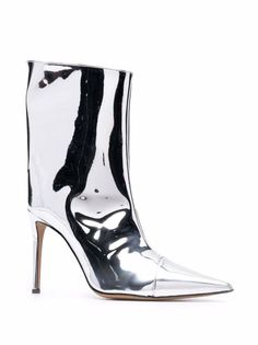 Shop Alexandre Vauthier pointed-toe 105mm ankle boots with Express Delivery - FARFETCH Ankle Boots Pointed Toe, Metallic Ankle Boots, Demonia Boots, Pointed Boots, Metallic Boots, Navy Blue Shoes, Office Shoes Women, Womens Gladiator Sandals, Fur Shoes