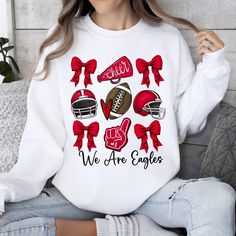 Custom Football Coquette Bow Sweatshirt, Bow Mascot Sweatshirt, Football Cheer Sweatshirt, Football Team Sweatshirt, Bow School Sweatshirt, Cheer Mama Sweatshirt,  Hello there! Welcome to ☆Star Fashion Sweatshirt☆ store.  We are here for different and top quality models. All of your designs that we hope you will like in our store are specially designed and produced for you. Do not hesitate to review. ☆Enjoy comfort and elegance. The material is a thick cotton and polyester blend. It is also a gr White Collegiate T-shirt For Winter, White Sweatshirt For Fall Fan Merchandise, White School Spirit T-shirt For Winter, White Tops With Team Spirit For Winter, White Sports Fan Tops, White Team Spirit Sweatshirt For Game Day, White Tops With Team Logo For Football Season, White Varsity T-shirt For Winter, White Tops With Team Logo For Winter