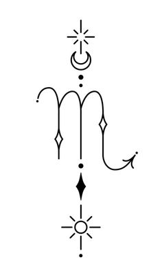 the zodiac sign is drawn in black and white with an arrow at the bottom, on top of it