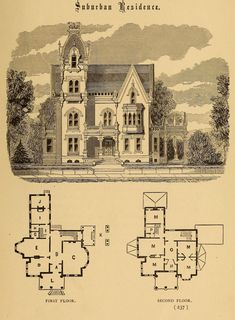 an old house is shown with plans for the front and back floors, and second floor