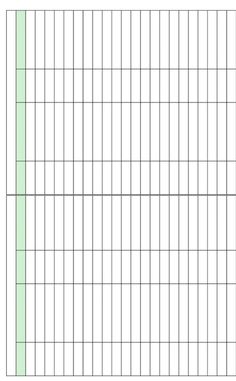 a graph paper with squares and lines in green on the bottom, one line at the top