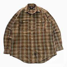 Vintage 90s Ralph Lauren Double RL RRL Mens Heavy Plaid Flannel Work Shirt | eBay Retro Streetwear Shirt For Fall, Retro Long Sleeve Shirt For Streetwear, Vintage Shirt For Fall Streetwear, Brown Shirt For Streetwear In Fall, 90s Long Sleeve Shirt For Streetwear, 90s Style Long Sleeve Shirt For Streetwear, Retro Relaxed Fit Plaid Shirt, Classic Fall Streetwear Shirt, 90s Style Cotton Shirt For Fall