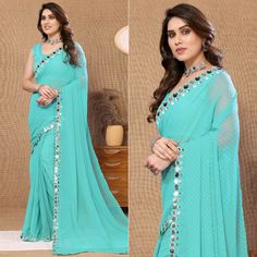 Turquoise colored saree is prettified with beautiful embroidered butti work as shown which makes it appear classy. This saree is made of georgette fabric which is accompanied with banglori silk blouse piece which you can customise as per your design/style. Women can buy this saree to wear for their party and functions. Note:- The actual product may differ slightly in color and design from the one illustrated in the images when compared with computer or mobile screen Measurements: Saree : Georget Mobile Screen, Silk Lehenga, Georgette Saree, Georgette Fabric, Georgette Sarees, Style Women, Turquoise Color, Blouse Piece, Design Style