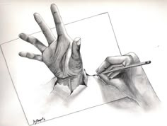 a drawing of two hands holding a pencil