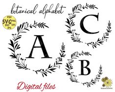 the alphabet and capital letters are drawn in black ink, with leaves on each letter