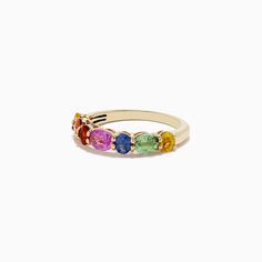 Effy Watercolors 14K Yellow Gold Multi Sapphire Ring, 2.00 TCW Rainbow 14k Gold Round Rings, Multicolor 14k Gold Fine Jewelry Rings, Rainbow 14k Gold Rings, Multicolor Oval Ring With Prong Setting, Oval Multicolor Ring With Prong Setting, Multicolor Sapphire Ring In 14k Gold, Multi Sapphire, Yellow Stone, Sapphire Ring