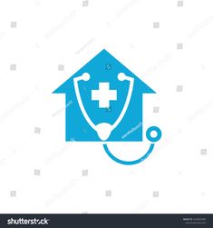 a blue house with a stethoscope in the shape of a medical symbol