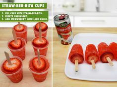 strawberries are arranged on toothpicks and placed on a cutting board to make strawberry pops