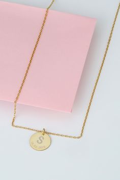 "14k Gold Layered Initial Necklace with Date, Gold Disc Necklace with Letter, Custom Initial Charm, Mom Necklace, Anniversary Gift for Women This personalized name necklace make the most perfect gift for so many occasions, weddings, birthdays or as the perfect staple in your own jewelry collection. It's a meaningful gift for your children, girlfriend, wife, families, loved one or a special treat just for yourself. ------------------- ITEM DETAILS ------------------- *Made to order *Solid Gold (r Personalized Yellow Gold Initial Necklace With Delicate Chain, Yellow Gold Medallion Initial Necklace Gift, Gold Necklace With Delicate Chain For Personalized Gift, Gold Nameplate Necklace With Delicate Chain, Personalized Gold Charm Necklace With Delicate Chain, Personalized Gift Gold Charm Necklace With Delicate Chain, Gold Initials Pendant Necklace, Personalized Gold-tone Necklace With Round Pendant, Gold Charm Necklace With Delicate Chain For Personalized Gift