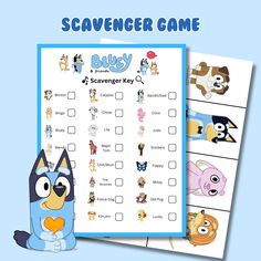 Blue Bingo Scavenger Hunt Game | Printable Party Activity Bring the fun of a scavenger hunt to your next party with this awesome Blue Heeler-themed game! Perfect for fans of lovable characters, this printable activity promises to entertain guests of all ages. Features: Fun Character Designs: Includes all your favorite characters! Printable PDF: Instant digital download for easy printing at home or at a local print shop. Interactive Gameplay: Players check off each character as they find them, pr Bluey Bingo Game, Bluey Games For Party, Bluey Games, Bluey Party Games, Bingo Birthday Party, Bingo Birthday, Birthday Party Game, Scavenger Hunt Games, Birthday Activities