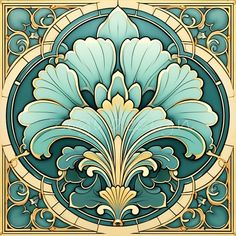 an art nouveau design with blue and gold colors