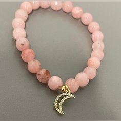 Handmade Nwt. Moon Charm Bracelet. One Of A Kind. Elastic So Will Fit Most Wrists. Gold Moon Charm. Gold Moon, Moon Charm, Pink Gold, Womens Jewelry Bracelets, Pink And Gold, Pink Ladies, Charm Bracelet, Women Jewelry, Moon