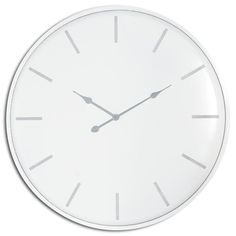 a white clock with black hands on a white background