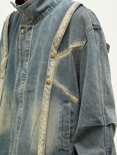 Model is 5ft 10''(178cm) tall, 145 lbs(66kg) weight and wearing a size L168cm 59kg wearing a size M - RECONSTRUCTED- Stand collar- DENIM- WASHED- Drop shoulders Upcycled Streetwear, Reconstructed Denim, Denim Motorcycle Jacket, Moda Jeans, Online Closet, Upcycled Denim, Marine Serre, Fashion Line, Winter Coats Jackets