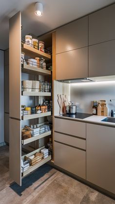 an open pantry with lots of items in it