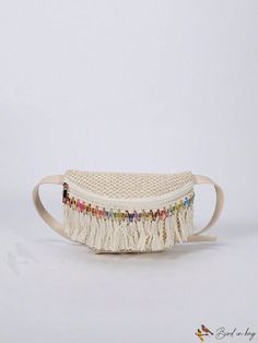 BirdinBag - Chic Geometric Straw Bag - Perfect for Stylish Vacations Beige Woven Pouch Bag, Cream Woven Crossbody Bag, Summer Rectangular Belt Bag With Adjustable Strap, White Woven Crossbody Bag, Adjustable Bag, Bohemian Beach, Word Wrap, Waist Bags, Waist Bag