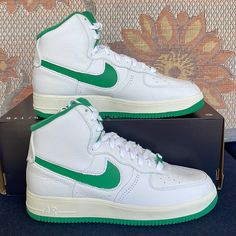 Nike Air Force 1 Sculpt 2023 Men’s Air Force 1 High Sculpt 'White Stadium Green' Men’s Sneakers Shoes White/Sail/Stadium Green Style Dq5007-100 Nike Lace-up Sneakers For Sports Events, High-top Sneakers For Sports Events, High-top Sneakers With Laces For Sports Events, Green Leather Nike Air Force 1 For Sports, Nike Mid-top Sneakers For Sports Events, Nike Air Force 1 Mid-top Sports Shoes, Green Leather Nike Air Force 1 Sporty Shoes, Nike High-top Custom Sneakers For Sports Events, Sporty Nike Air Force 1 High-top With Abzorb Midsole