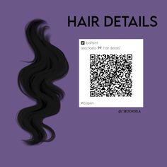 an image of hair details with qr code on the front and back side, against a purple background