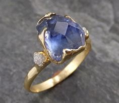 Partially faceted Tanzanite Crystal Gemstone diamond 18k Ring Multi stone Wedding Ring One Of a Kind Three stone Ring 1038 Unconventional Wedding Rings, Tanzanite Crystal, Blue Wedding Rings, Stone Wedding Ring, Raw Gemstone Ring, Floral Engagement Ring, Stone Wedding, Three Stone Ring, Morganite Engagement Ring