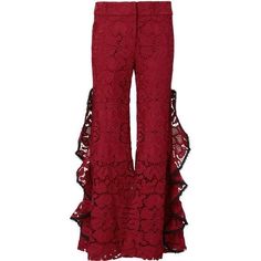 Cropped With Ruffle Details (Nwot) Red Wide Leg Trousers, Lace Trousers, Red Wide Leg Pants, Adam Selman, Red Trousers, Lace Pants, Red Pants, Casual Chic Outfit, Wide Pants