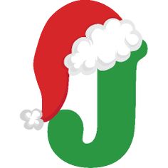 the letter j with a santa hat on it's head is green and red