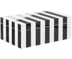 a black and white box with stripes on it