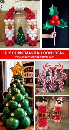 christmas balloon decorations are displayed in different styles and colors, including red, white and green