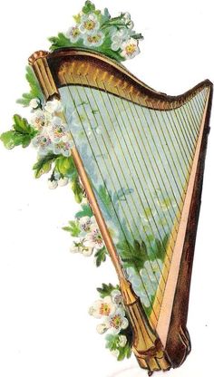 a painting of a harp with flowers on it