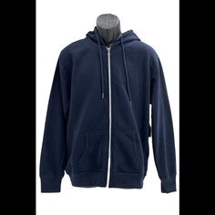 "New - The Item Is Brand-New, Unused, And Unworn. The Item May Or May Not Have The Original Tags And/Or Original Packaging. Ribbed Cuffs To Keep The Elements Out Full Zipper Closure Imported Dual Kangaroo Pockets With Ribbed Trim Material: 100% Polyester; Heavyweight Fleece Lining Care: Machine Washable" Navy Hooded Hoodie With Pockets, Navy Hooded Sweatshirt With Pockets, Navy Casual Hooded Jacket With Double-lined Hood, Casual Blue Fleece Hoodie Jacket, Casual Blue Fleece Jacket Hoodie, Navy Sweatshirt With Double-lined Hood For Winter, Winter Navy Sweatshirt With Double-lined Hood, Navy Winter Sweatshirt With Adjustable Hood, Blue Fleece Jacket With Drawstring Hood For Fall