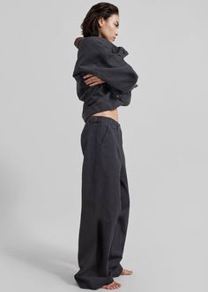 Stevan Denim Trousers - Charcoal – The Frankie Shop Paris Store, Denim Suit, The Frankie Shop, Frankie Shop, Paris Woman, Leather Texture, Denim Trousers, Swimwear Accessories, Waist Belt