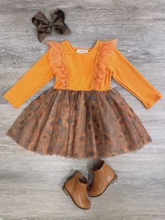 Sunflower Chiffon Girls Long Sleeve Dress - Sydney So Sweet Yellow Long Sleeve Dress For Fall, Flowy Long Sleeve Dress With Ruffles For Fall, Orange Ruffled Dress For Fall, Cute Flowy Long Sleeve Dresses, Orange Long Sleeve Fall Dress, Flowy Orange Fall Dress, Toddler Fall Dress, Ohio Girls, Toddler Girl Fall