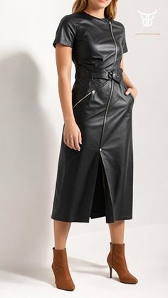 introducing Our High quality Black Leather Dress For women A timeless and versatile Addition To any wardrobe. Handmade crafted From Original Leather it will provide you The classy Look You can Wear it On Formal occasion and On party This Long Leather Dress Offers you Smooth Finish and Durability. 𝗙𝗲𝗮𝘁𝘂𝗿𝗲𝘀: 1: High Quality Leather 2: Handmade Tailoring  3: comfortable lining  4: Multiple Length size Available 5: Multiple Colours Available 𝘀𝗶𝘇𝗶𝗻𝗴 𝗼𝗽𝘁𝗶𝗼𝗻: We can make This Dress Black Leather Dress Outfit, Long Leather Dress, Portugal Outfits, Leather Dress Outfit, New Fashion Dress, Midi Dress Outfit, Leather Dress Women, Short Sleeves Dress, Leather Midi Dress