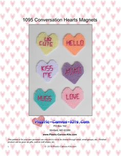 the instructions for conversation hearts magnets are shown in different colors and sizes, including one with